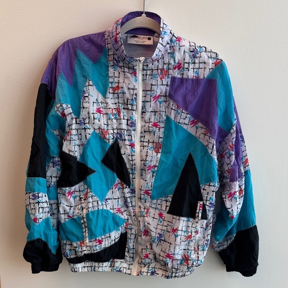 Avia Multicolor Geometric Jacket Retro Funky Triangles Vintage